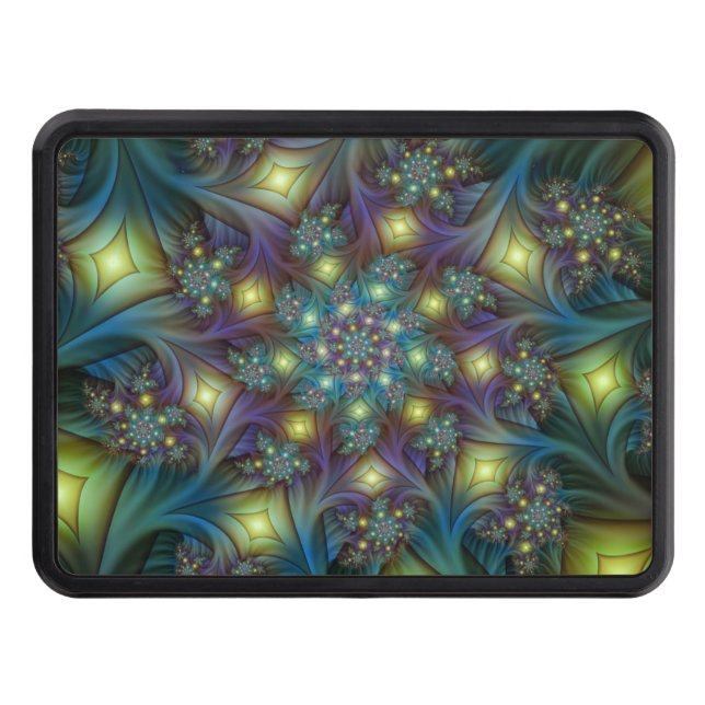 Illuminated modern blue purple Fractal Pattern Trailer Hitch Cover (Front)