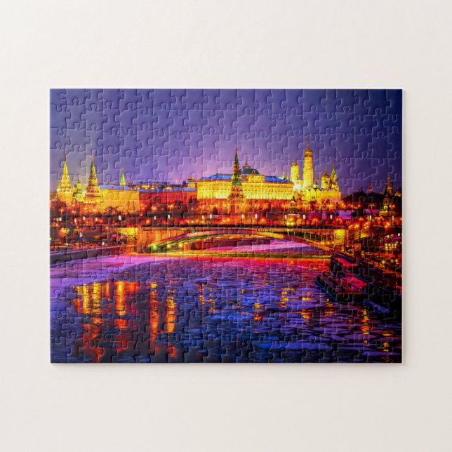 Illuminated Moscow Kremlin At Winter Night Jigsaw Puzzle (Horizontal)