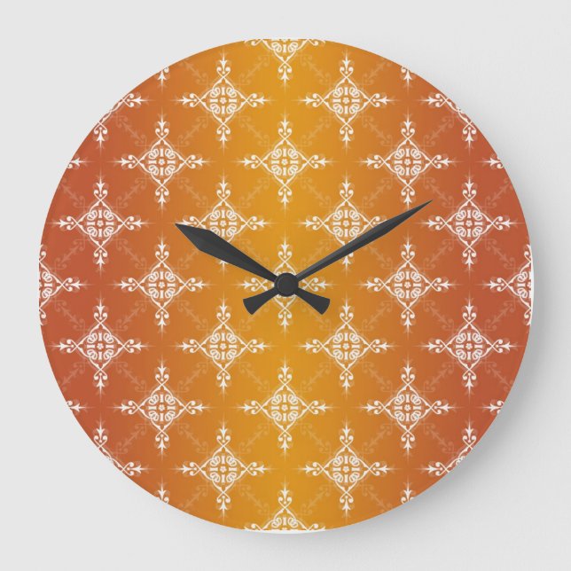 Illuminated Orange and Yellow Gold Damask Large Clock (Front)
