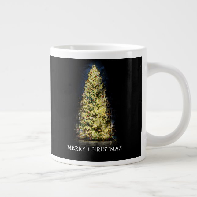 Illuminated painted Christmas tree Large Coffee Mug (Right)