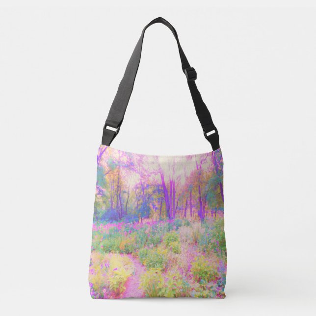 Illuminated Pink and Coral Garden Landscape Crossbody Bag (Front)