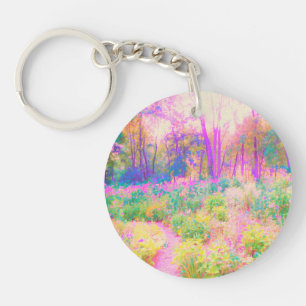 Illuminated Pink and Coral Garden Landscape Keychain