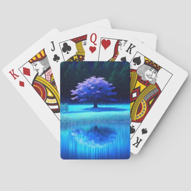 Illuminated Riverbank and the Mysterious Tree Playing Cards (Back)