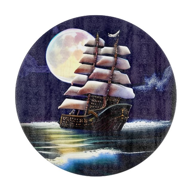 Illuminated Ship on the Ocean under the Moon Cutting Board (Front)