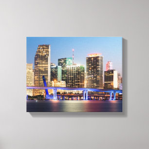 Illuminated skyline of downtown Miami at dusk Canvas Print