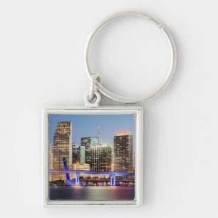 Illuminated skyline of downtown Miami at dusk Keychain
