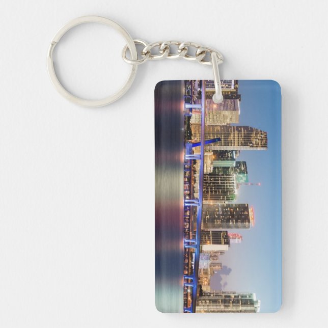 Illuminated skyline of downtown Miami at dusk Keychain (Front)