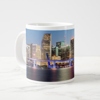 Illuminated skyline of downtown Miami at dusk Large Coffee Mug
