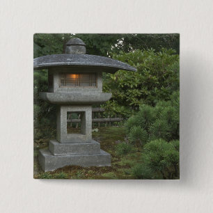 Illuminated stone lantern in Japanese Garden 2 Inch Square Button
