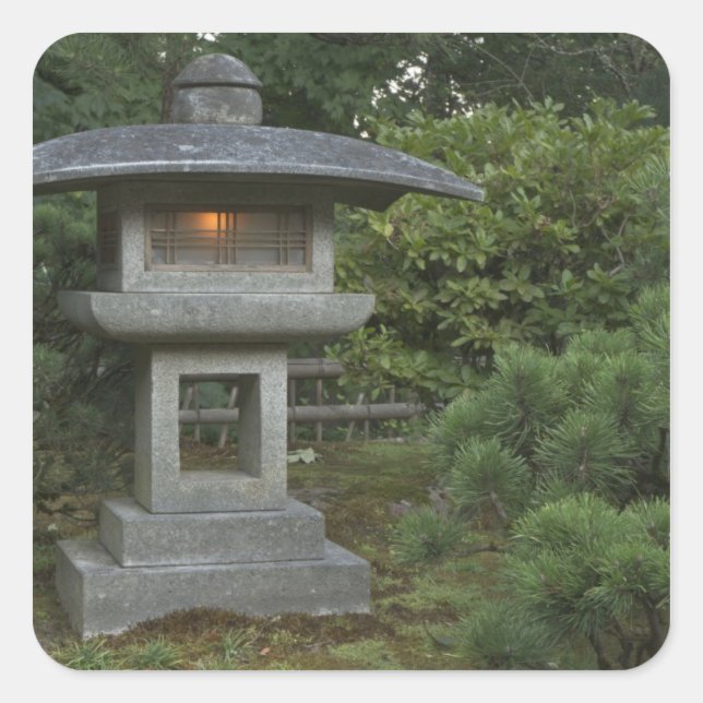 Illuminated stone lantern in Japanese Garden Square Sticker (Front)