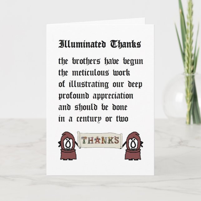 Illuminated Thanks, a funny thank you poem Card (Front)