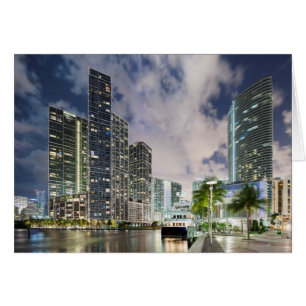 Illuminated towers at the Miami River waterfront