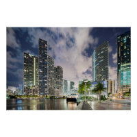 Illuminated towers at the Miami River waterfront