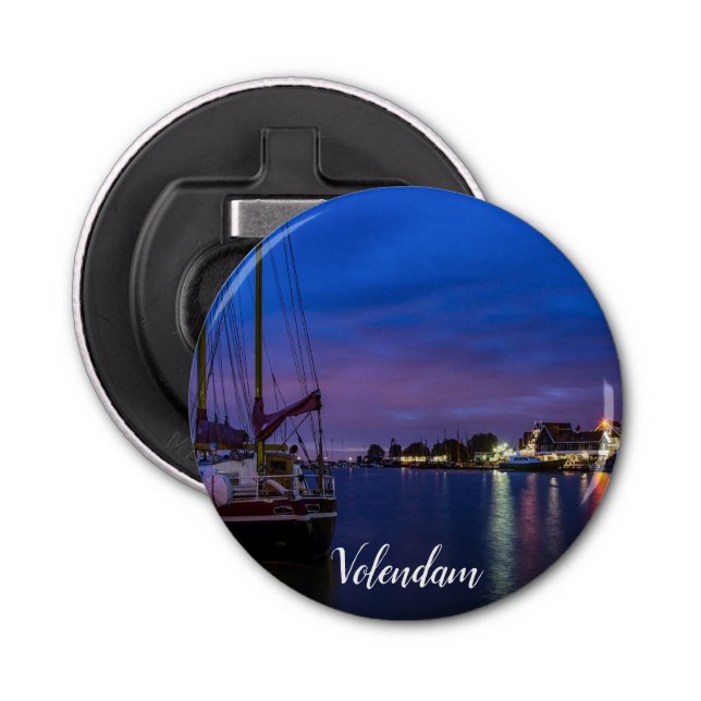 Illuminated Volendam harbor at night Bottle Opener (Front)