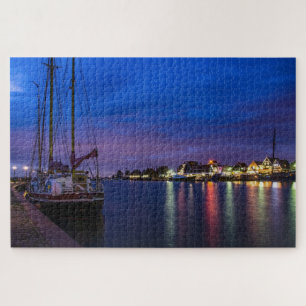 Illuminated Volendam harbour at night Jigsaw Puzzle