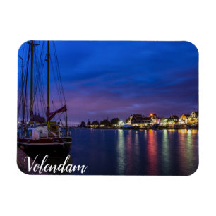 Illuminated Volendam harbour at night Magnet