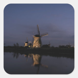 Illuminated windmill at Blue Hour sticker