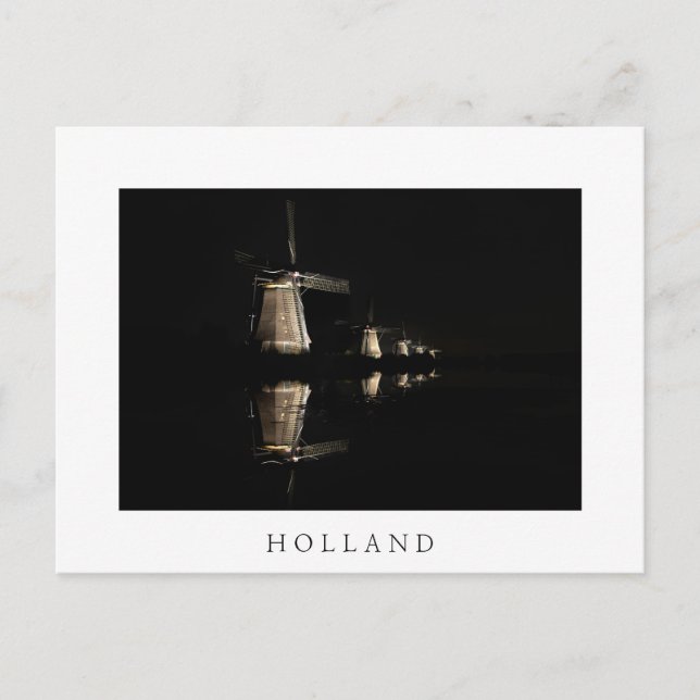 Illuminated windmills in Holland white postcard (Front)