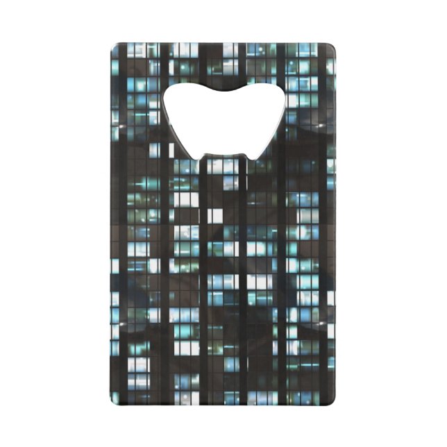 Illuminated windows pattern credit card bottle opener (Front)