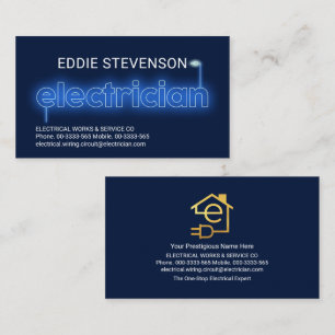 Illuminating Blue Electrician Signage Lighting Business Card