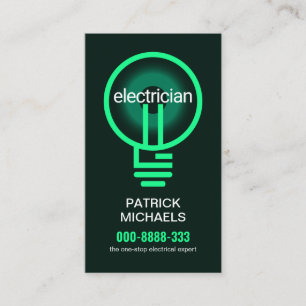 illuminating Green Electrician Bulb Filament Business Card