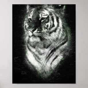 illuminating tiger head deep sketch line art poster