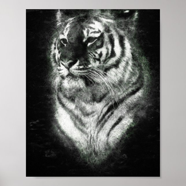 illuminating tiger head deep sketch line art poster (Front)