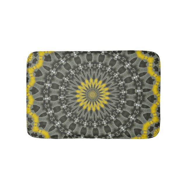 Illuminating Yellow and Grey KAleidoscope Mandala. Bath Mat (Front)