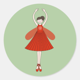 illusima Ballerina Christmas Fairy Green Classic Round Sticker