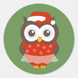 illusima Ballerina Christmas Owl Classic Round Sticker