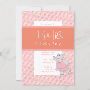 illusima Ballerina Hippo Floral Pink 16th Birthday Invitation