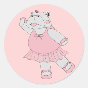 illusima Ballerina Hippo Light Pink Classic Round Sticker