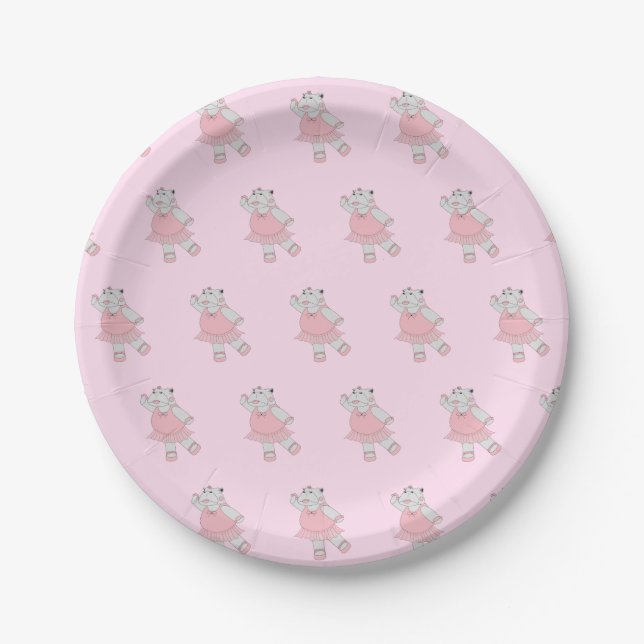 illusima Ballerina Hippo Pastel Pink Paper Plate (Front)