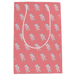 illusima Ballerina Hippo Pattern Peach Medium Gift Bag