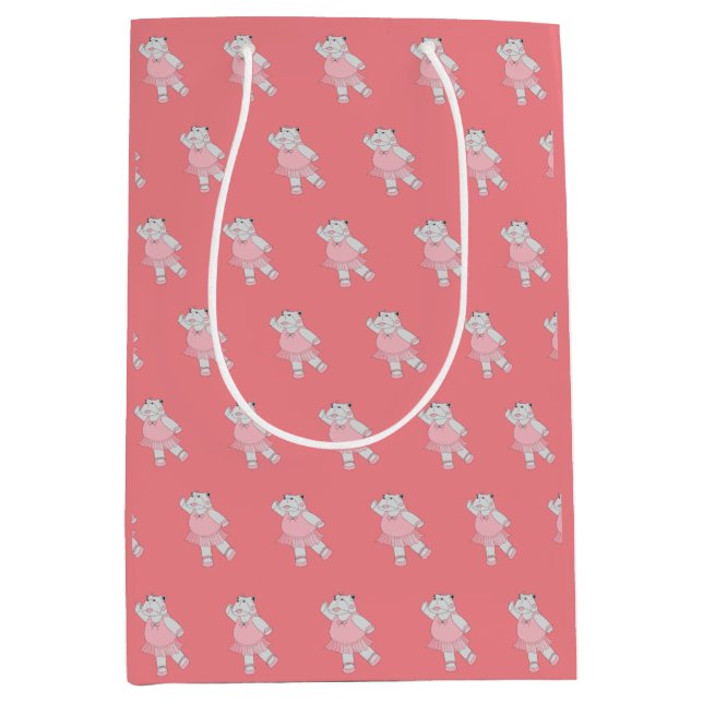 illusima Ballerina Hippo Pattern Peach Medium Gift Bag (Front)