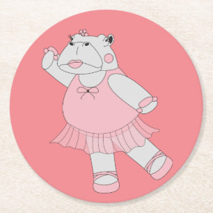 illusima Ballerina Hippo Peach Round Paper Coaster