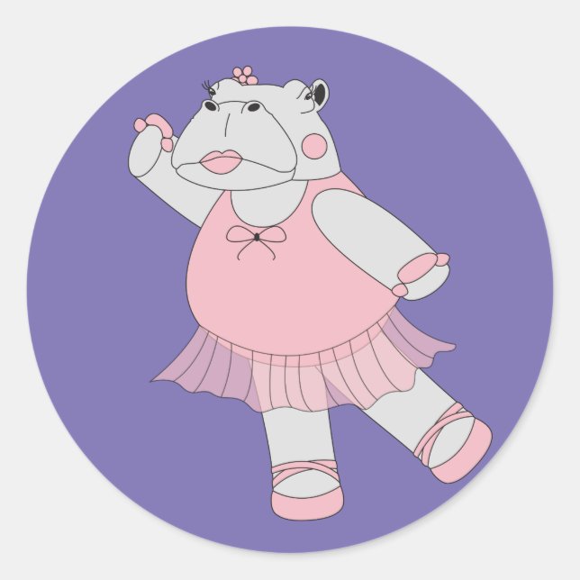 illusima Ballerina Hippo Purple Classic Round Sticker (Front)