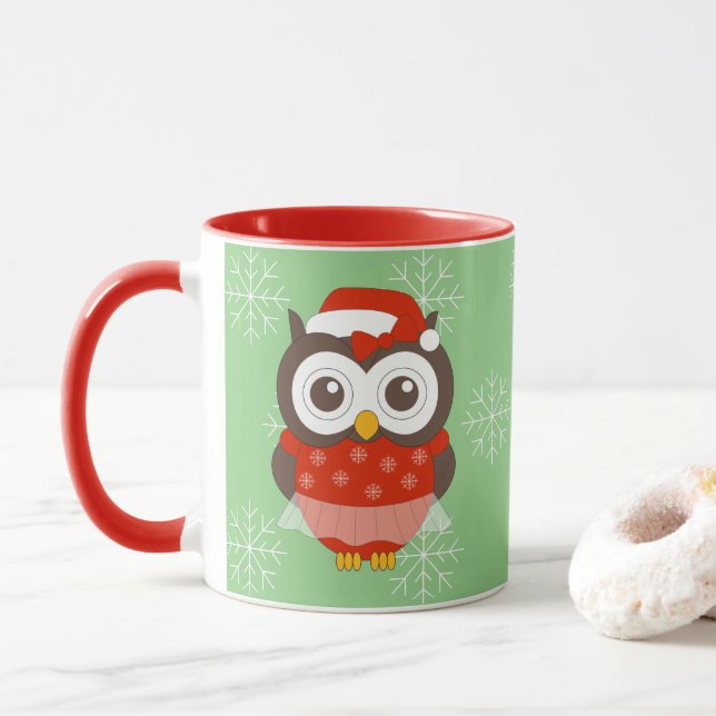 illusima Ballerina Owl Christmas Snowflakes Mug (With Donut)