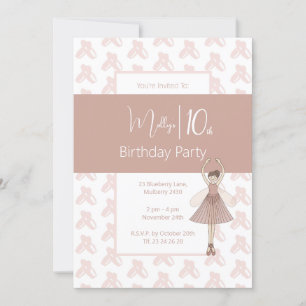 illusima Ballerina Pink Fairy 10th Birthday Invitation