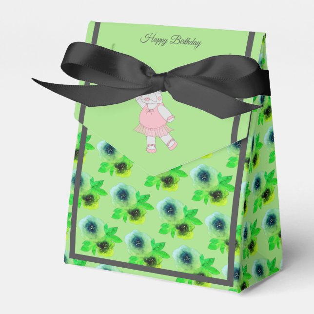 illusima Ballet Hippo Lime Flowers Birthday Gift/ Favor Box (Front Side)