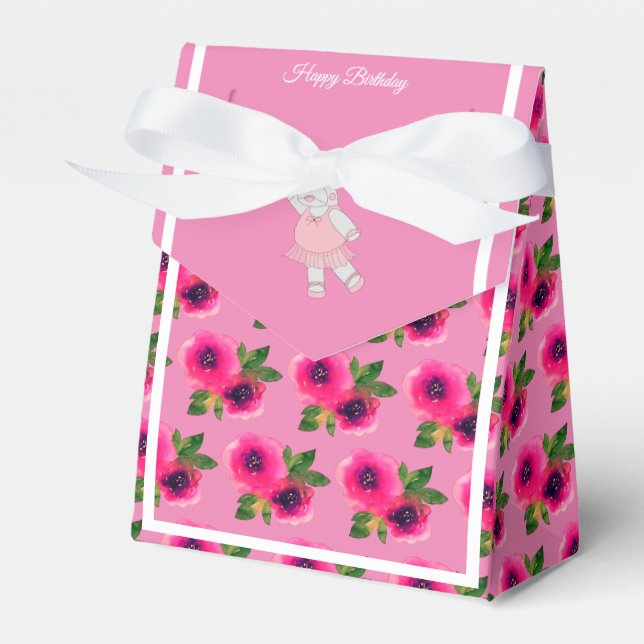 illusima Ballet Hippo Pink Rose Birthday Gift/ Favor Box (Front Side)