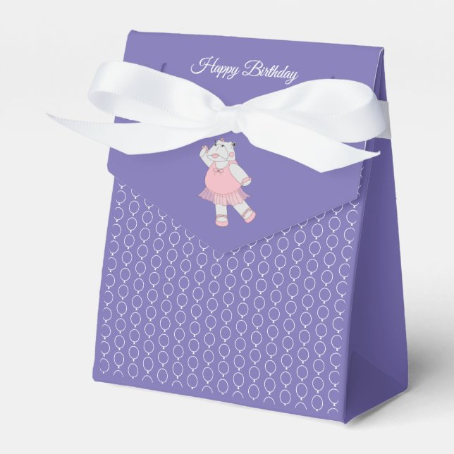 illusima Ballet Hippo White Ribbon Birthday Party Favor Box (Front Side)
