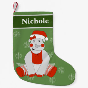 illusima Ballet Rhino Christmas Snowflakes Green Small Christmas Stocking