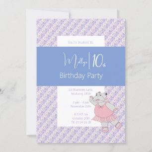 illusima Blue Ballerina Hippo 10th Birthday Invitation