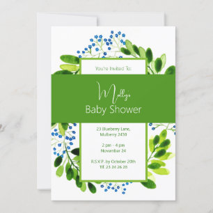 illusima Blue Floral Elegant Wreath Baby Shower Invitation