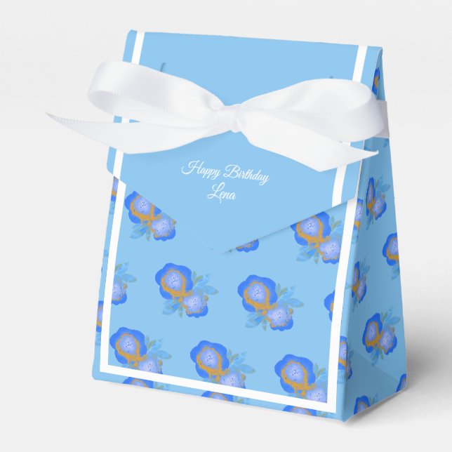 illusima Blue Golden Rose Blue Birthday Gift/ Favor Box (Front Side)