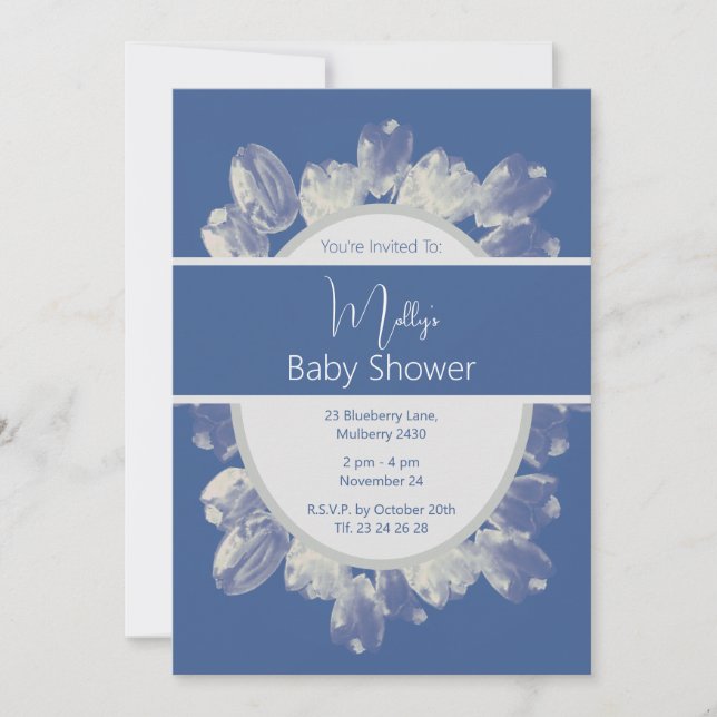 illusima Boho Blue Cream Tulips Baby Shower Invitation (Front)