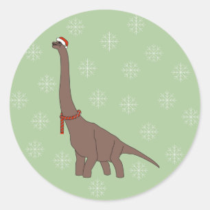 illusima Brown Long Neck Dinosaur Christmas Classic Round Sticker