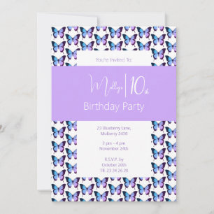 illusima Butterfly Pattern Purple 10th Birthday Invitation