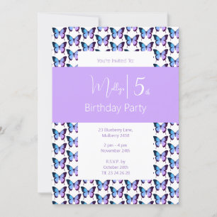 illusima Butterfly Pattern Purple 5th Birthday Invitation